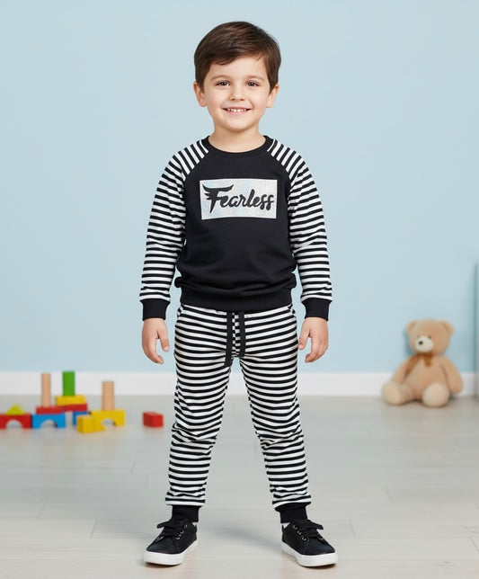 Kids' "Fearless" Striped Sweatshirt & Jogger Set – 2-Piece Outfit