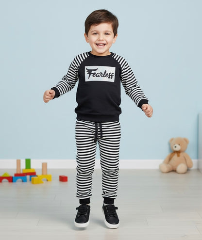 Kids' "Fearless" Striped Sweatshirt & Jogger Set – 2-Piece Outfit
