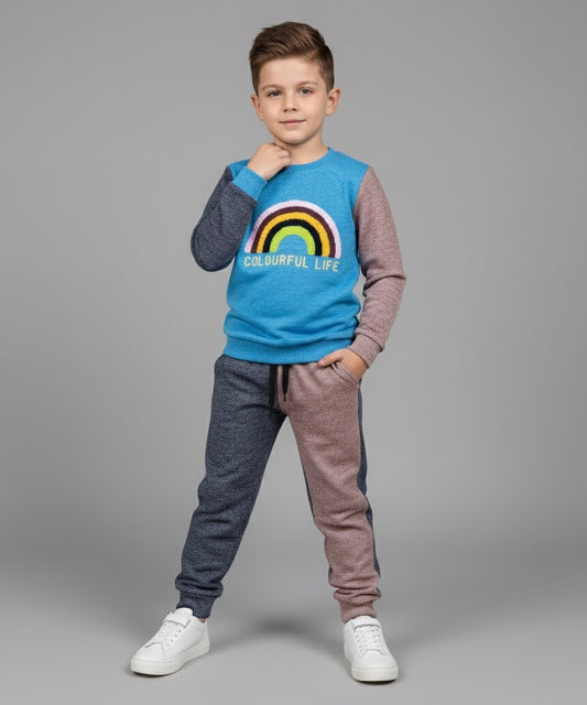Kids' "Colourful Life" Rainbow Sweatshirt &Jogger Set – 2-Piece Outfit