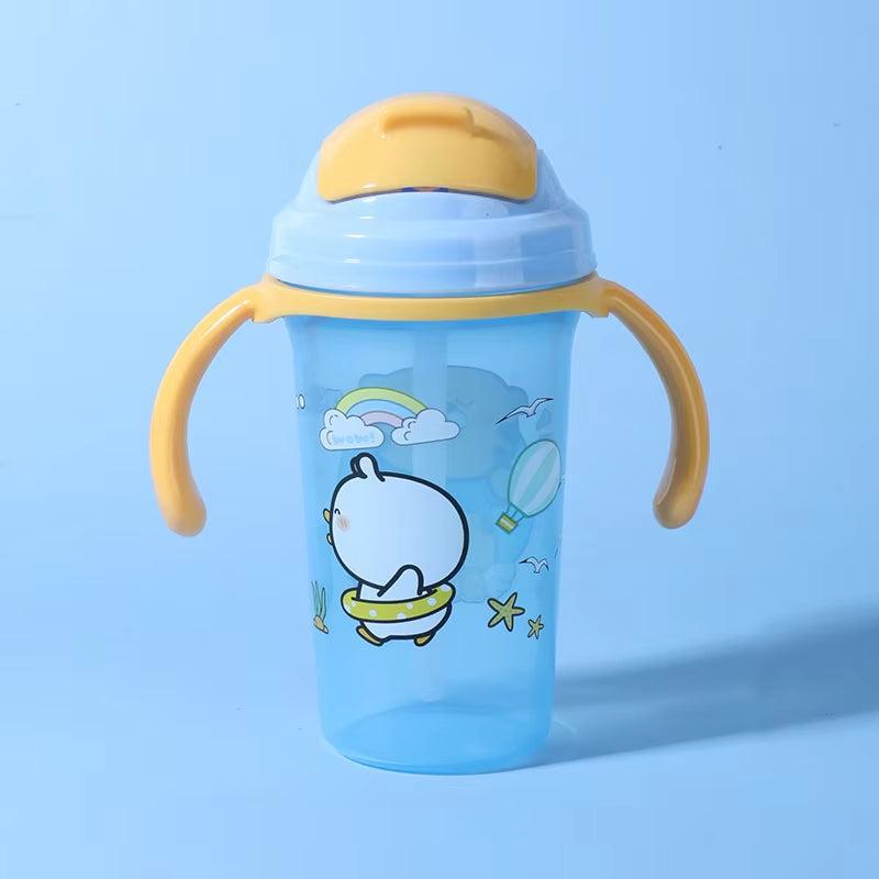 Cartoon Design Anti-Spill Sipper Water Bottle with Silicone Straw and Handles