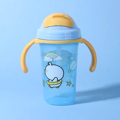 Cartoon Design Anti-Spill Sipper Water Bottle with Silicone Straw and Handles