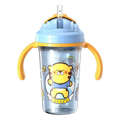Cartoon Design Anti-Spill Sipper Water Bottle with Silicone Straw and Handles
